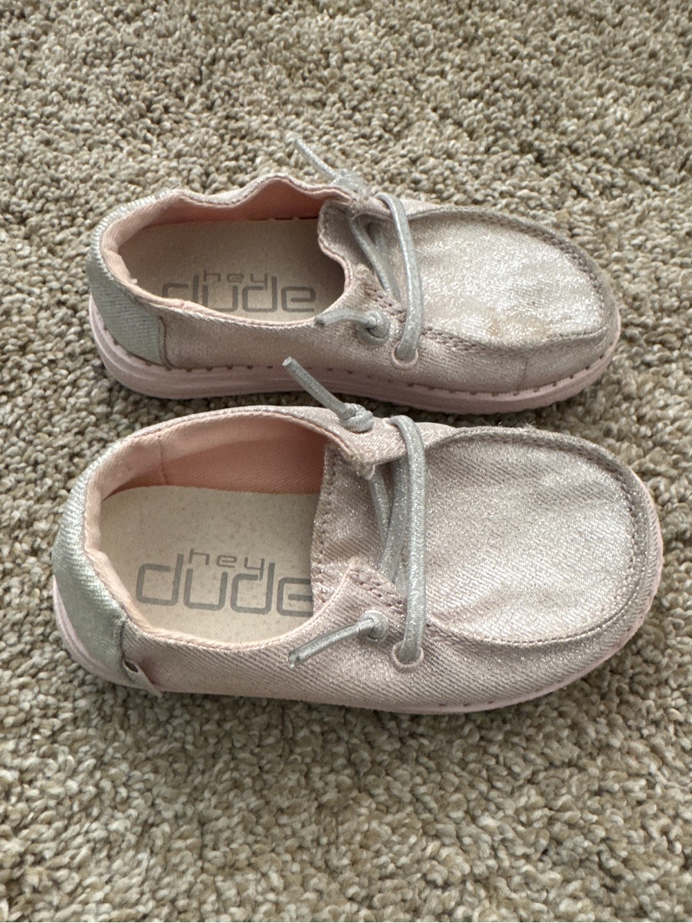 Size 7 Toddler Girl’s Hey Dude Wendy Sparkling Pink slip-on loafers